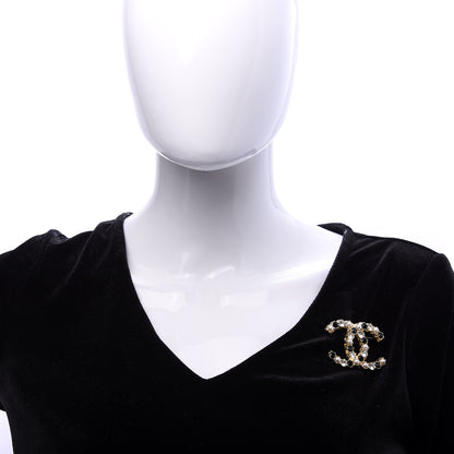 Chanel Pearl Crystal CC Brooch Black Gold 2 of 5