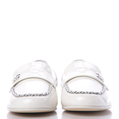 Chanel Patent Calfskin CC Chain Mocassin Loafers 37 White 2 of 10