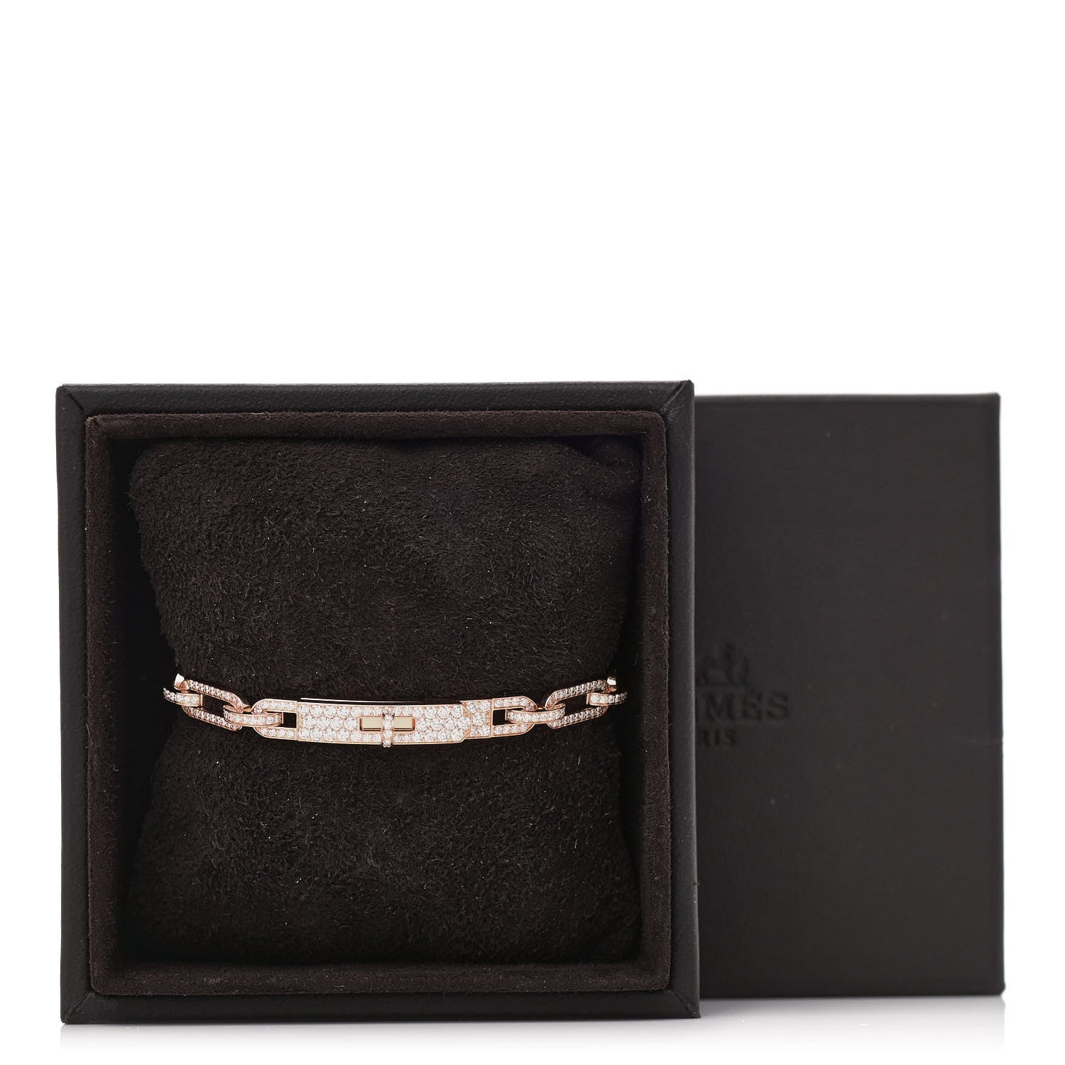 Hermes 18K Rose Gold Diamond Full Pave PM Kelly Chaine Bracelet SH 4 of 4