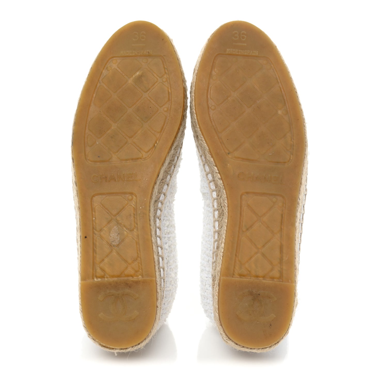 Tweed Grosgrain CC Espadrilles 36 White Black
