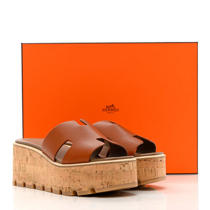 Hermes Calfskin Cork Eze 30 Sandals 37 Marron Glaise 11 of 11