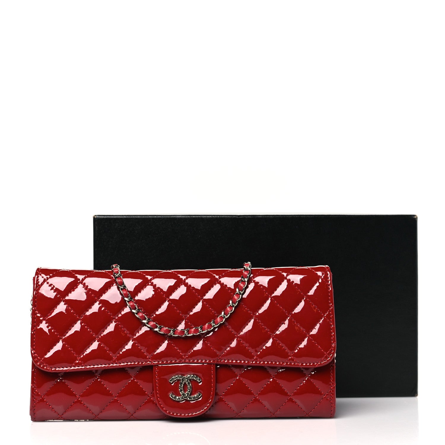 Chanel Patent Calfskin Quilted Brilliant East West Flap Clutch Red 11 of 11