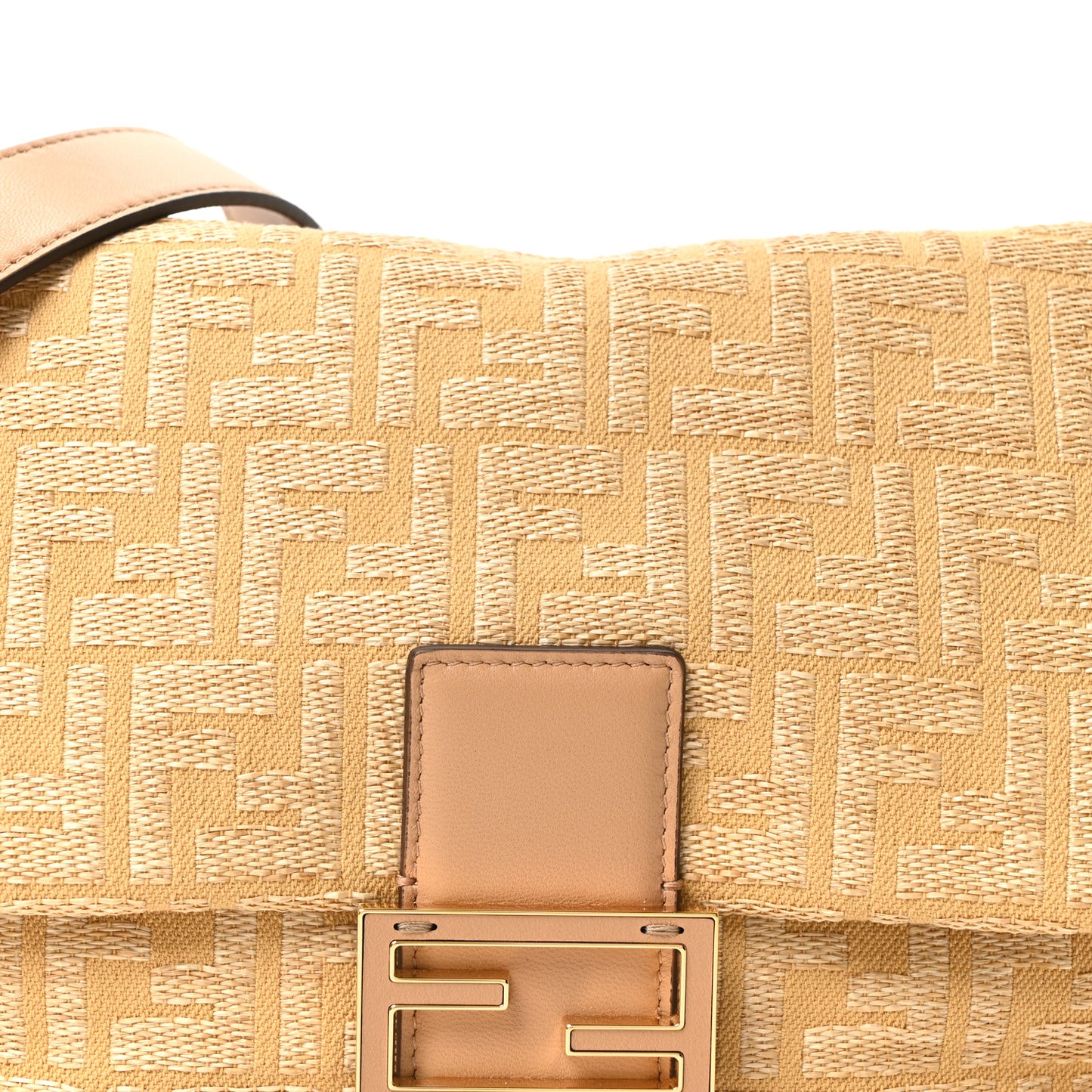 Fabric Jacquard Raffia Straw Fringe Medium Mamma Baguette Beige