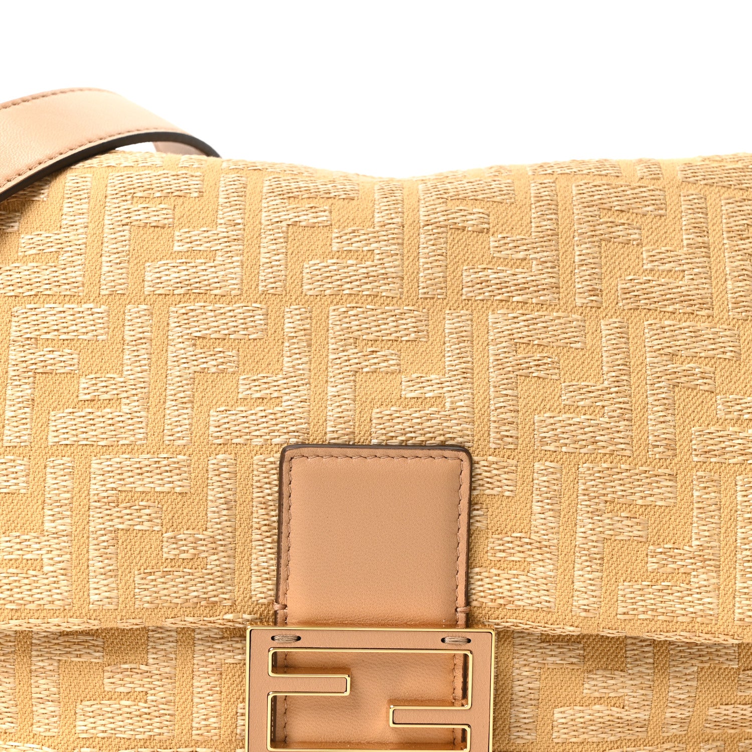 Fendi Fabric Jacquard Raffia Straw Fringe Medium Mamma Baguette Beige 15 of 19