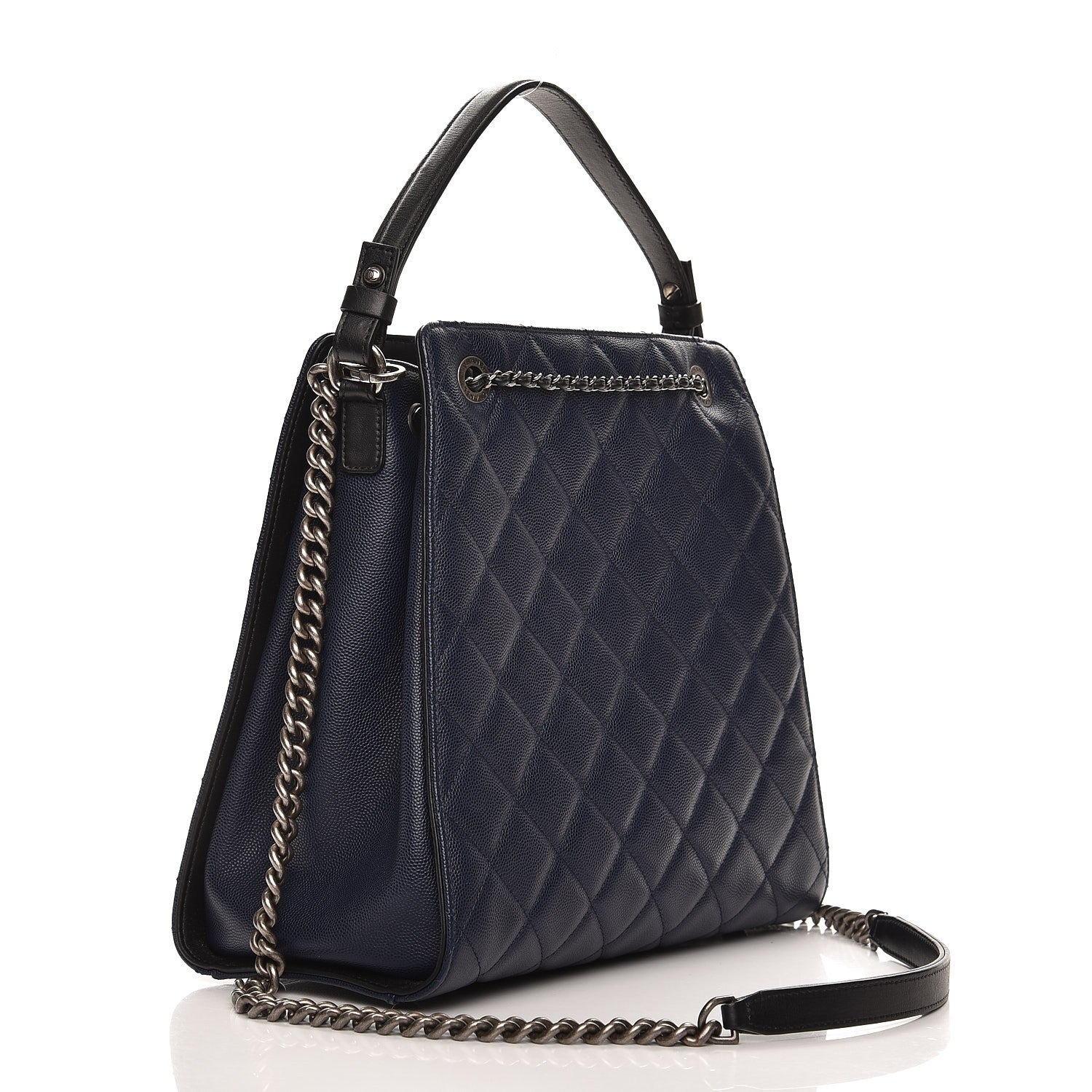 Chanel Caviar Quilted Medium CC Bucket Bag Dark Blue 3 of 8