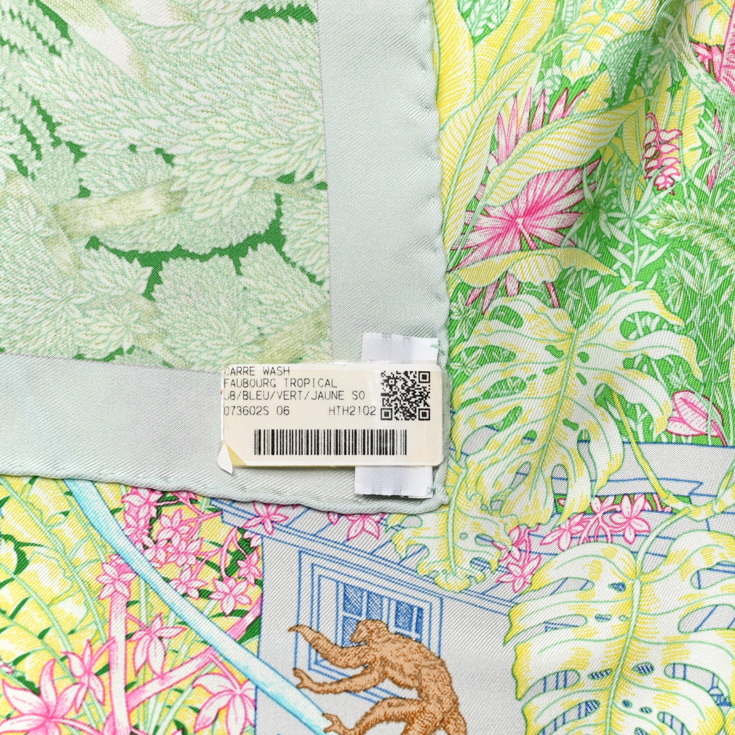 Hermes Silk Twill Faubourg Tropical Scarf 90 Bleu Vert Jaune 3 of 6