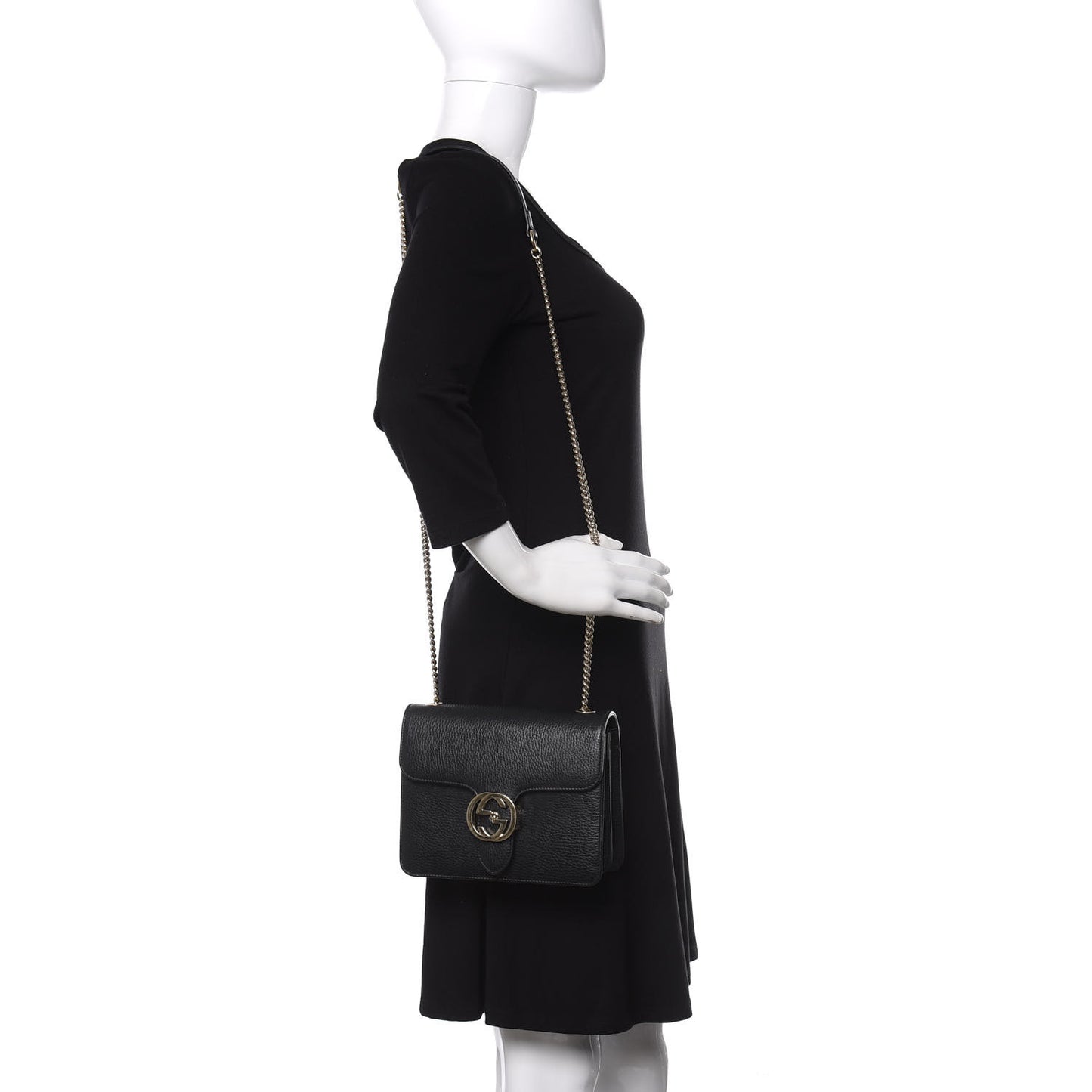 Dollar Calfskin Small Interlocking G Shoulder Bag Black