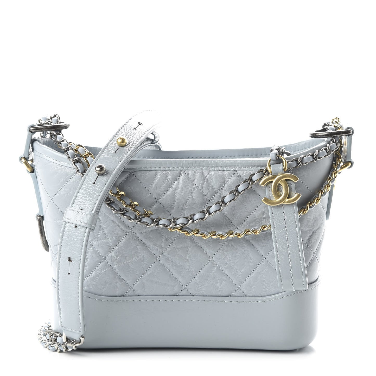 Aged Calfskin Quilted Small Gabrielle Hobo Light Blue