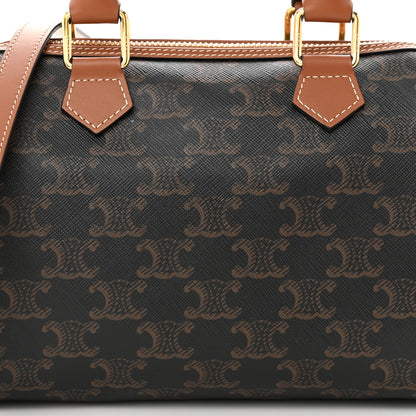 Celine Triomphe Canvas Calfskin Small Boston Bag Tan 7 of 9