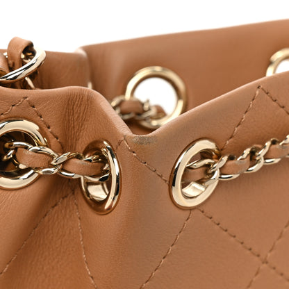 Chanel Calfskin Stitched Chain Bucket Bag Camel 16 of 18
