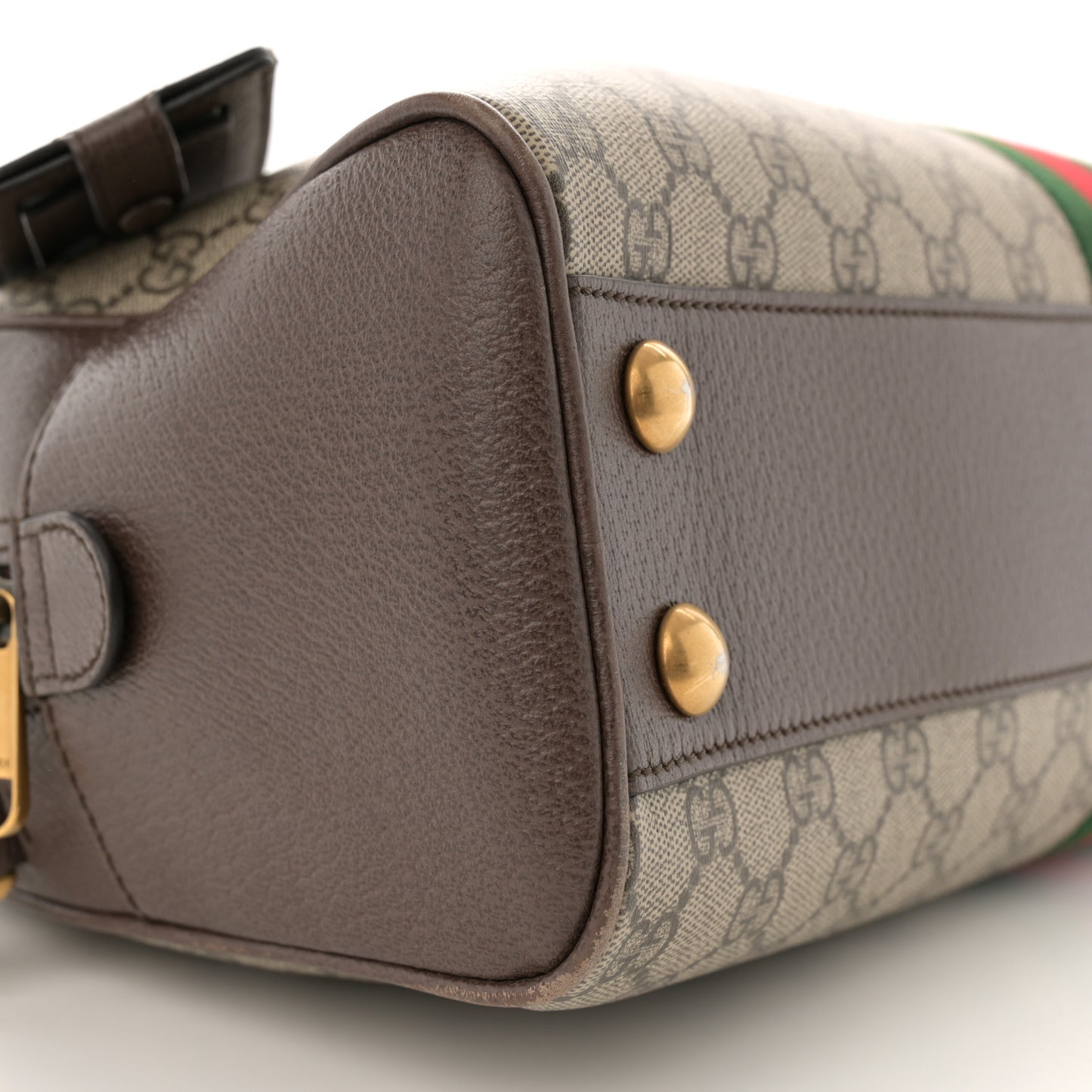 GG Supreme Monogram Textured Dollar Calfskin Web Medium Savoy Bowling Bag Beige Ebony New Acero