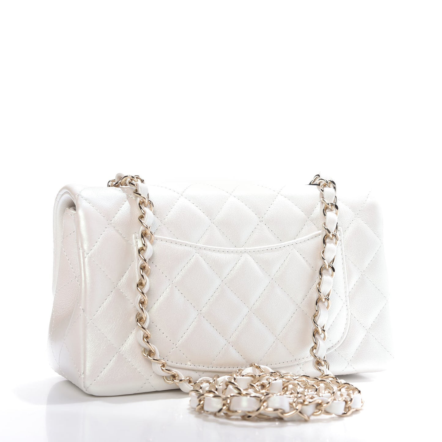 Iridescent Calfskin Quilted Mini Rectangular Flap White