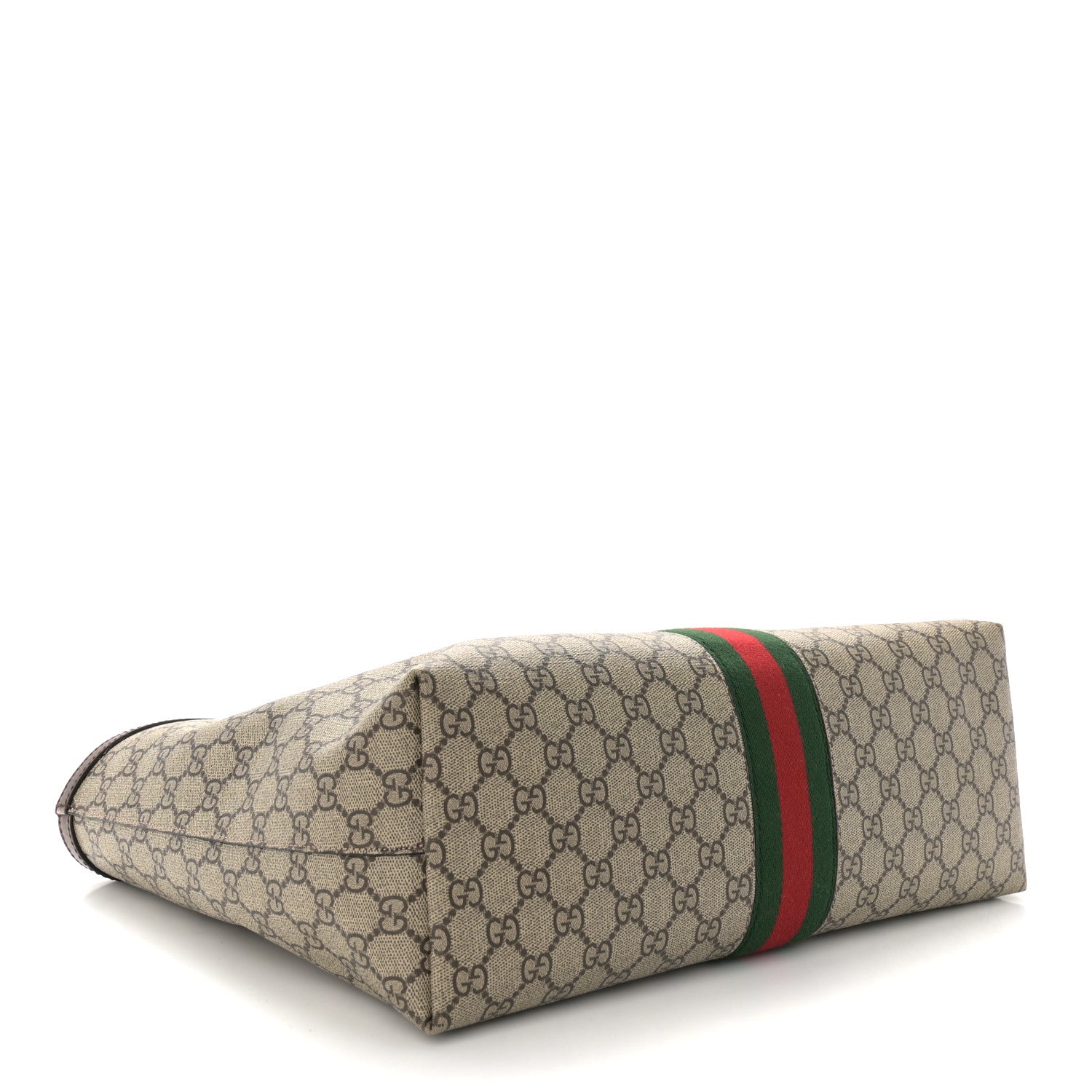 Gucci GG Supreme Monogram Textured Calfskin Web Medium Ophidia Shopping Tote Beige Ebony New Acero 4 of 10