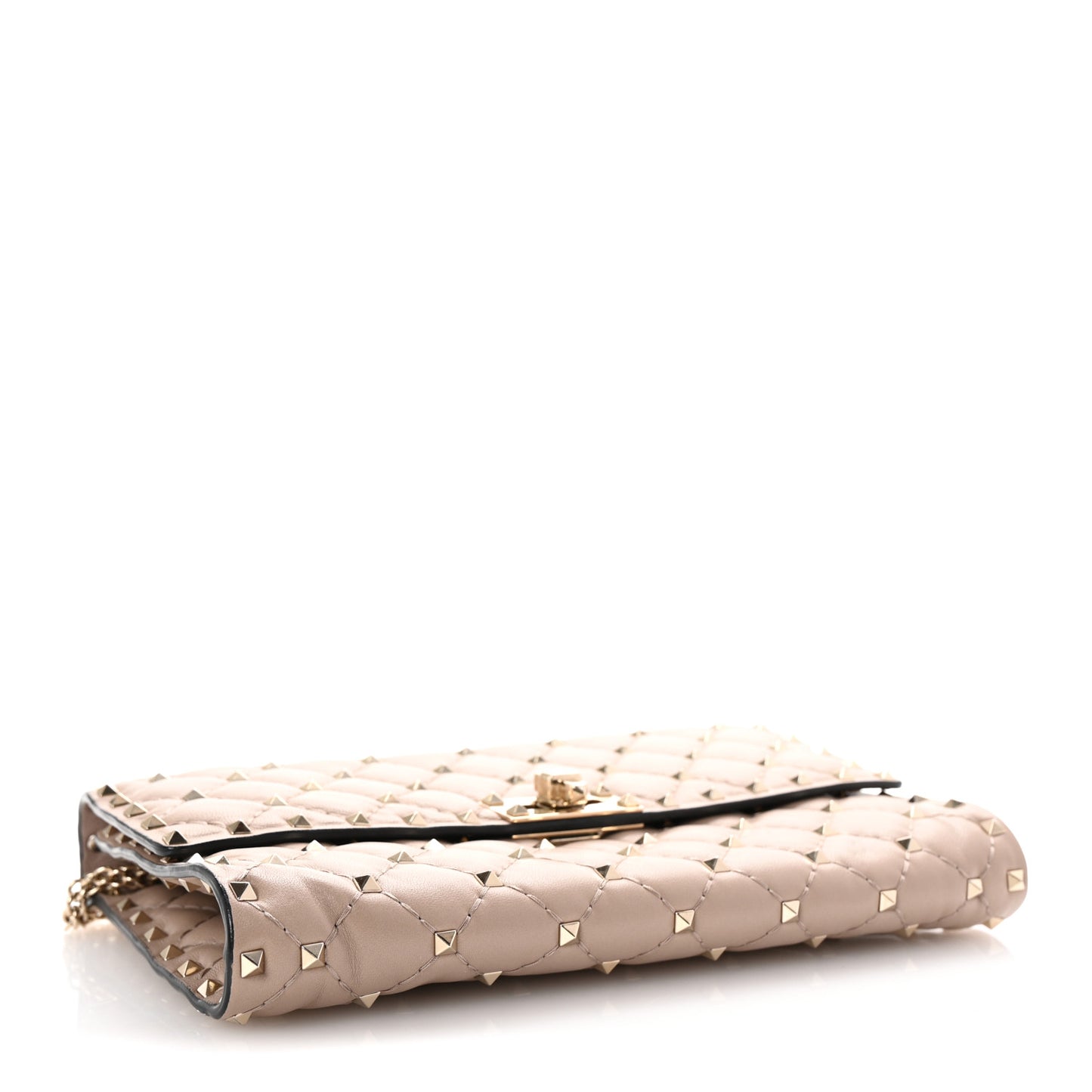 Lambskin Rockstud Spike Wallet on Chain Poudre