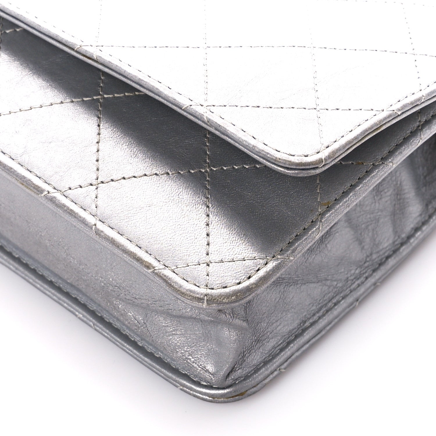 Chanel Metallic Aged Calfskin Quilted Wallet on Chain WOC Silver 11 of 11