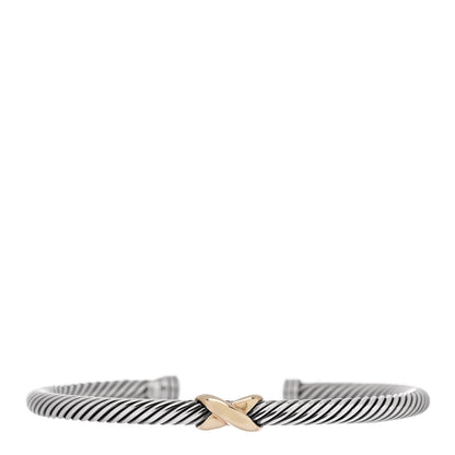 David Yurman Sterling Silver 14K Yellow Gold 4mm X Station Cable Bracelet 1 of 3