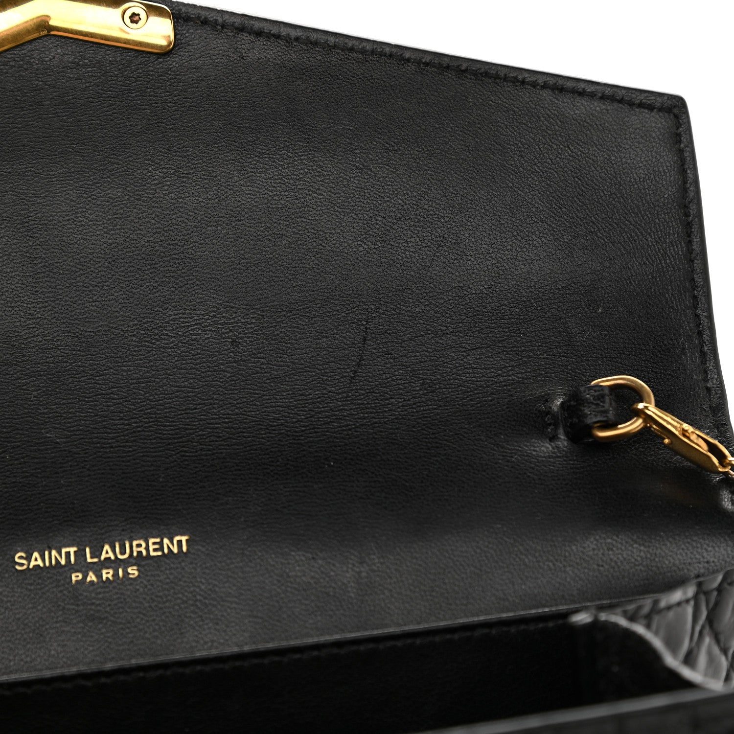 Saint Laurent Calfskin Crocodile Embossed Monogram Cassandra Chain Wallet Black 13 of 14