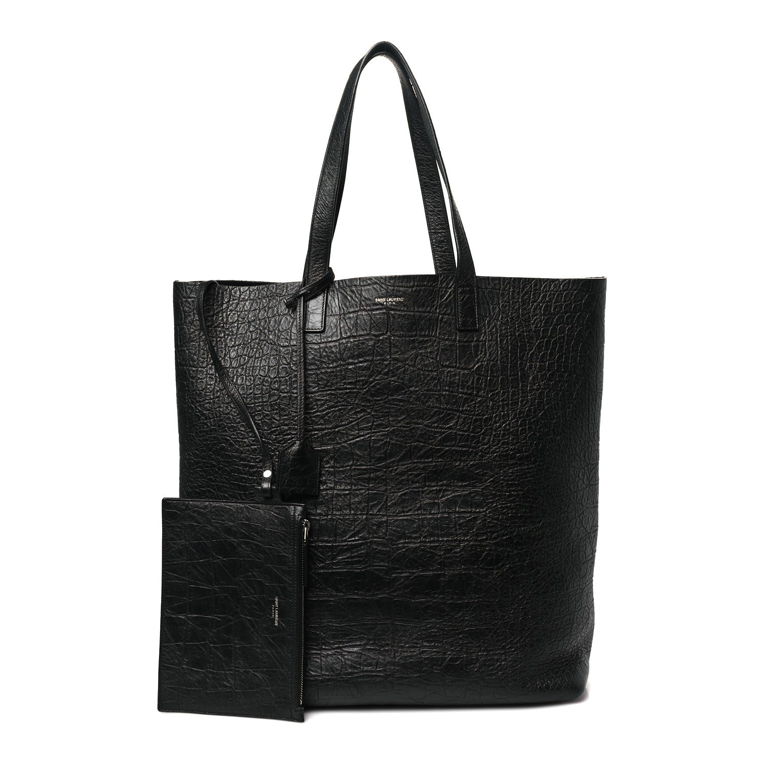 Saint Laurent Calfskin Crocodile Embossed Bold Shopper Tote Black 2 of 10