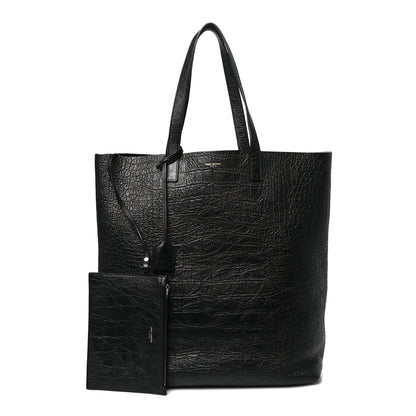 Saint Laurent Calfskin Crocodile Embossed Bold Shopper Tote Black 2 of 10