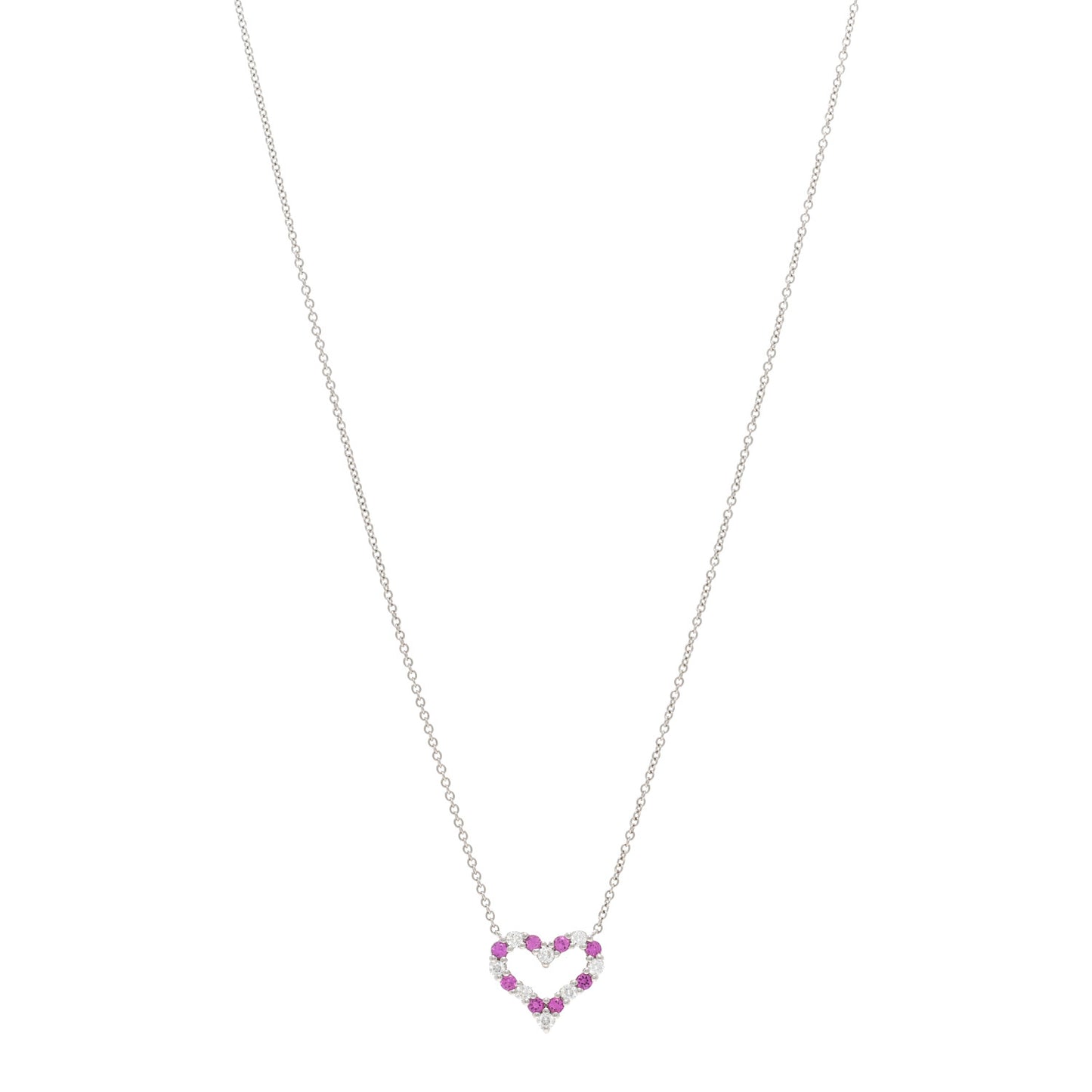 Platinum Diamond Pink Sapphire Mini Heart Pendant Necklace