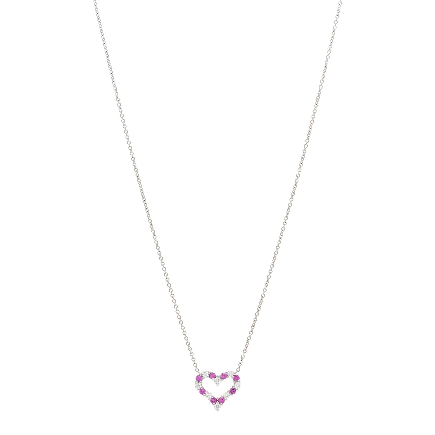 Tiffany Platinum Diamond Pink Sapphire Mini Heart Pendant Necklace 1 of 5