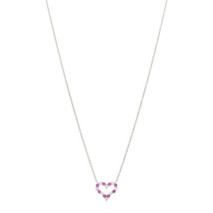 Tiffany Platinum Diamond Pink Sapphire Mini Heart Pendant Necklace 1 of 5