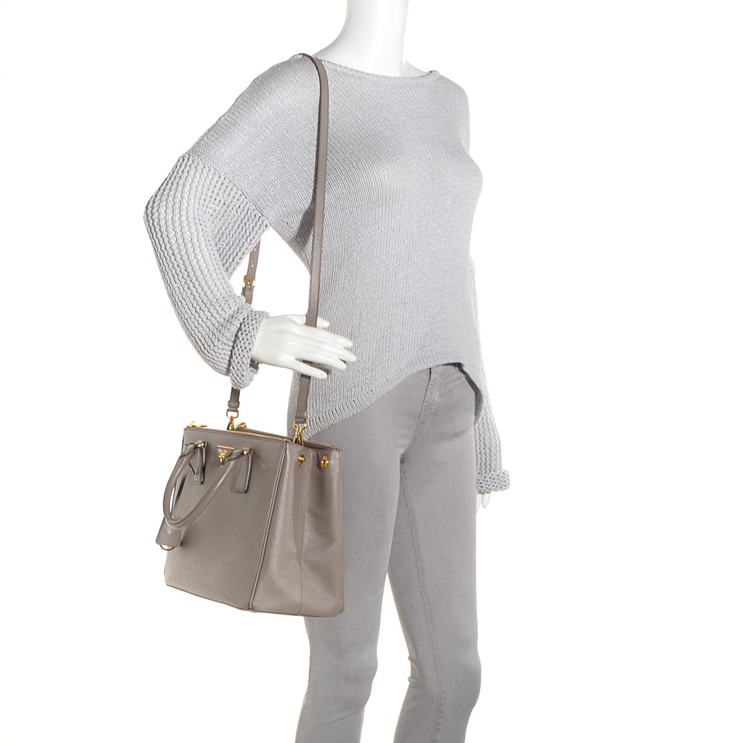Saffiano Lux Medium Double Zip Tote Argilla