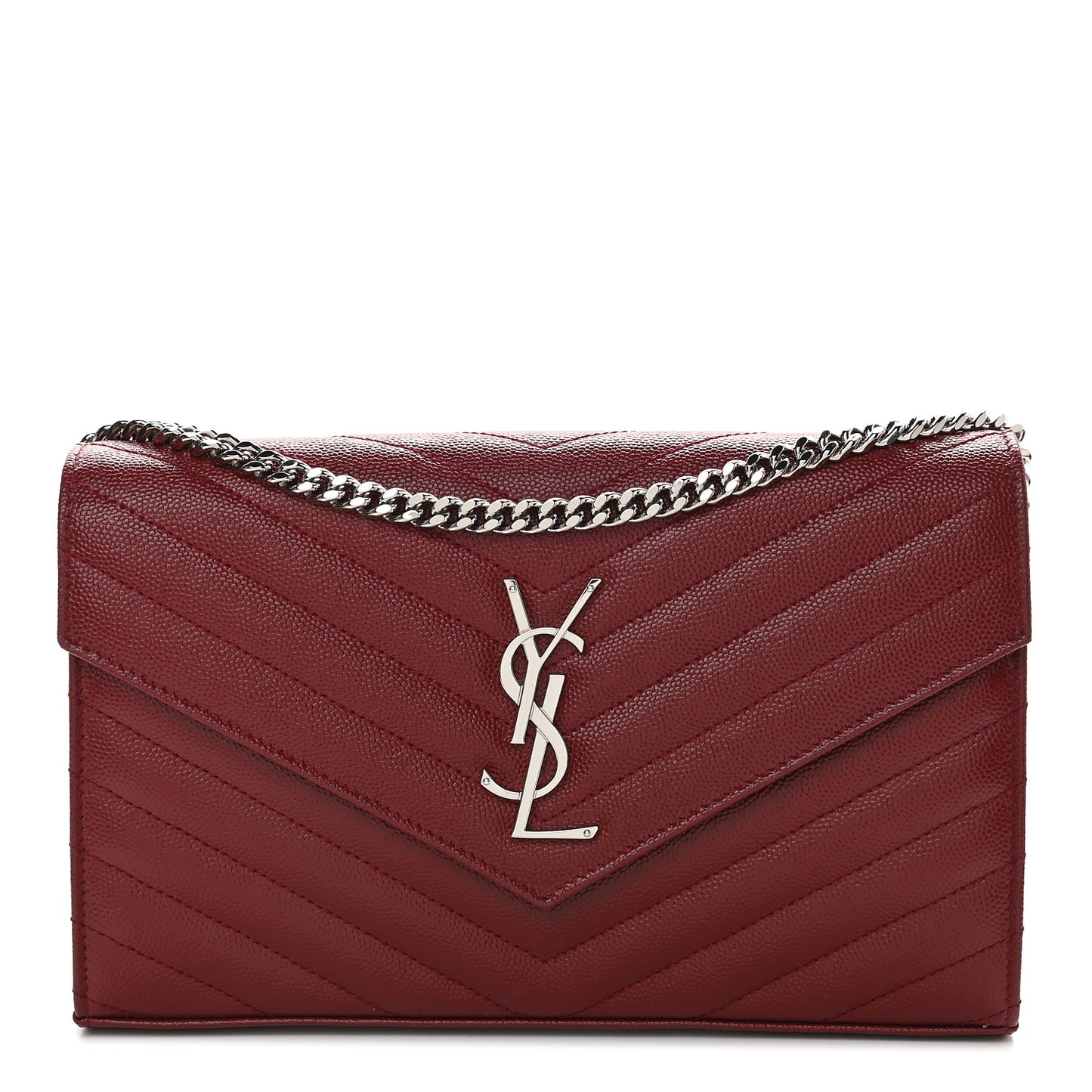 Grain De Poudre Matelasse Chevron Monogram Chain Wallet Opyum Red