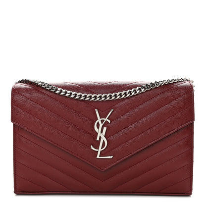 Saint Laurent Grain De Poudre Matelasse Chevron Monogram Chain Wallet Opyum Red 1 of 9