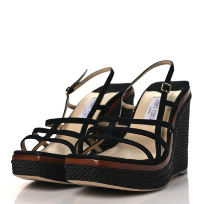 Jimmy Choo Suede Ariela 110 Wedge Sandals 41 Black 2 of 8