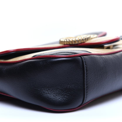 Gucci Vintage Effect Calfskin Matelasse Diagonal Striped Small Torchon GG Marmont Shoulder Bag Black Beige 6 of 12