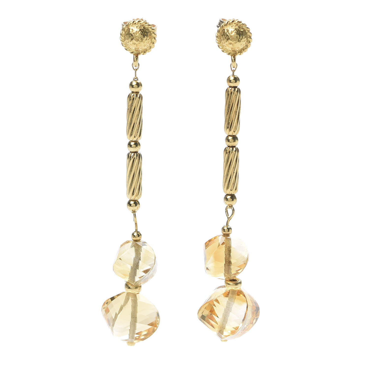 David Yurman 18K Yellow Gold Citrine Dangle Twist Earrings 1 of 4