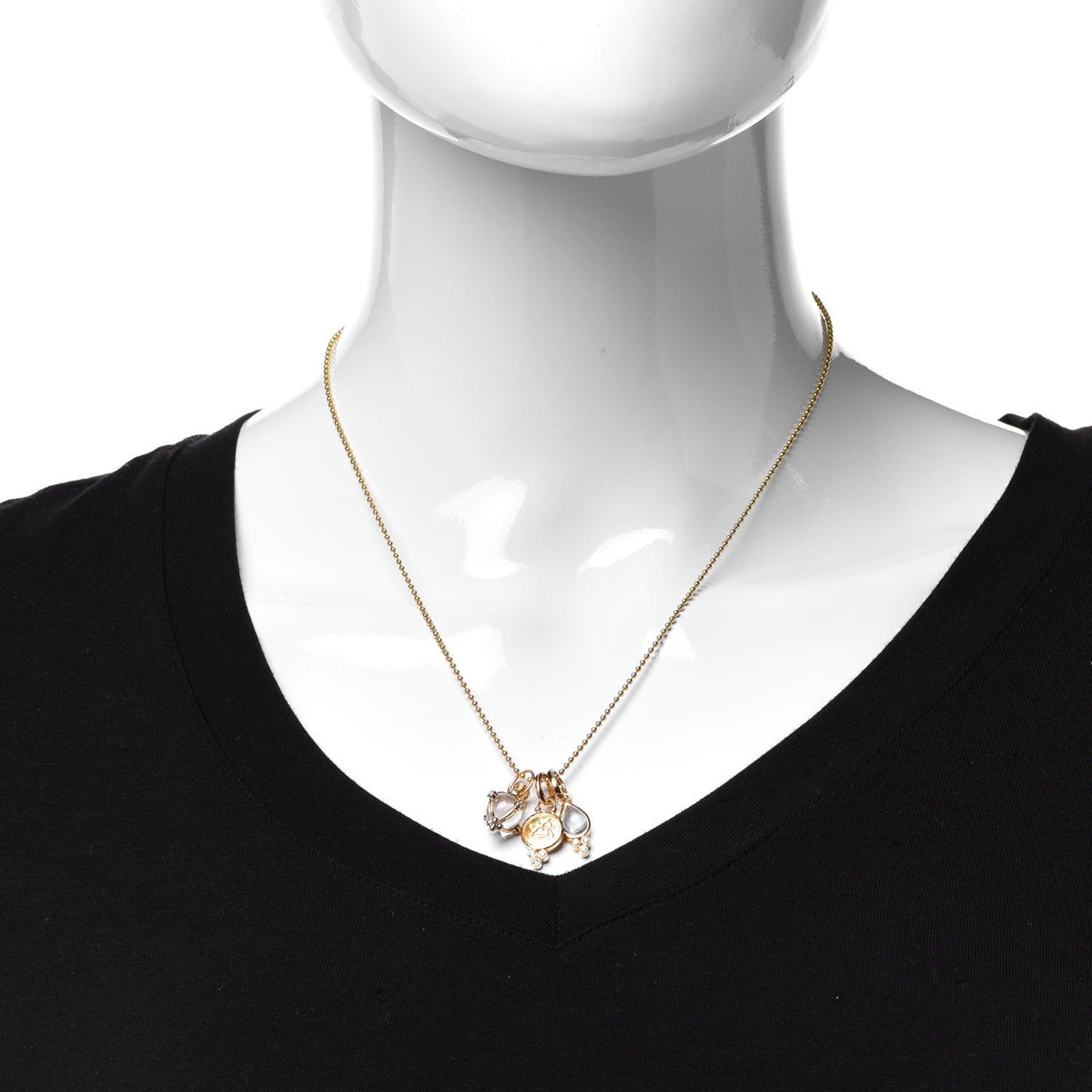 18K Yellow Gold Diamond Rock Crystal Moonstone Signature Charm Necklace