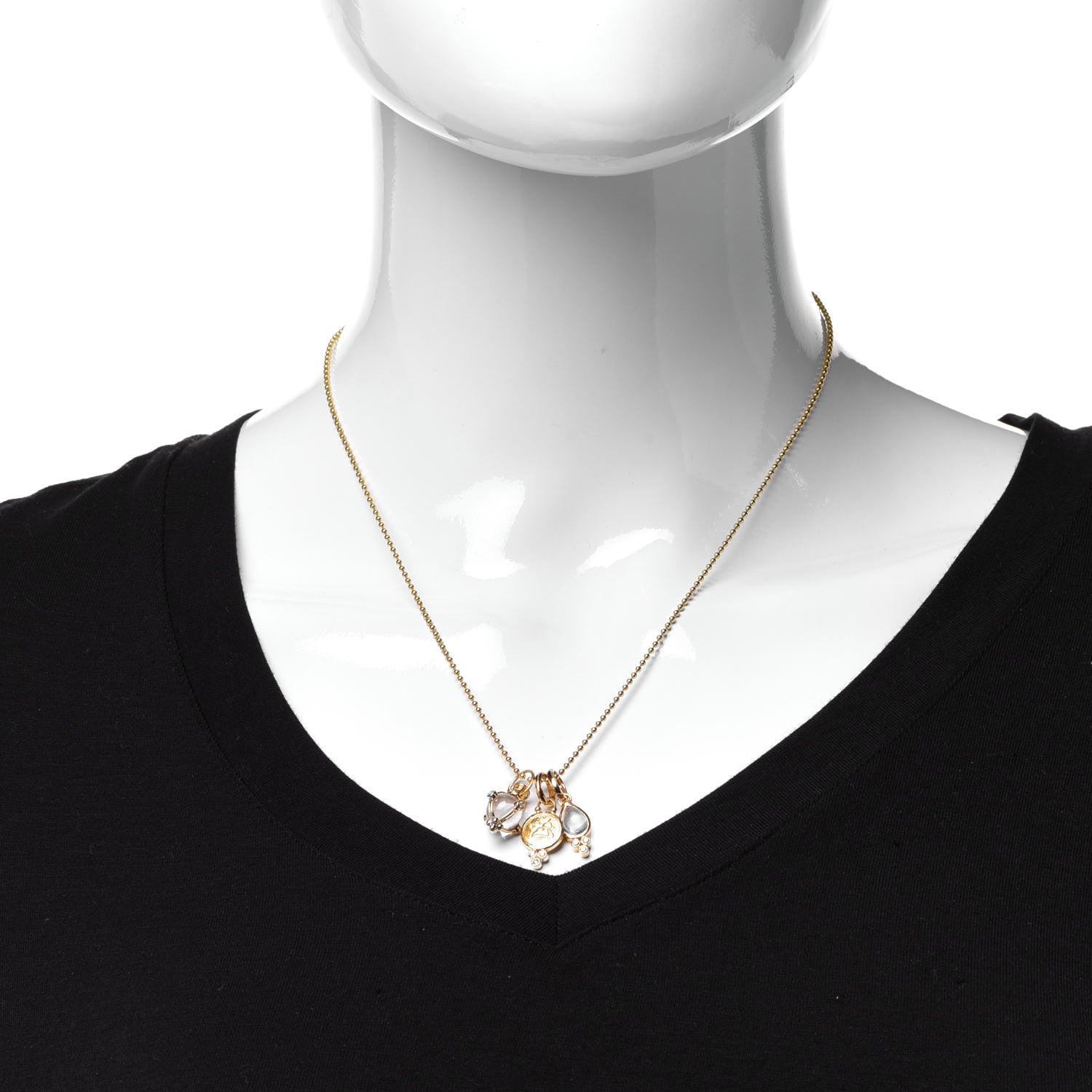 Temple St. Clair 18K Yellow Gold Diamond Rock Crystal Moonstone Signature Charm Necklace 2 of 5