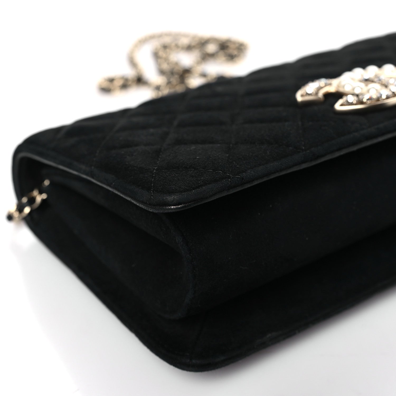 Chanel Suede Quilted Crystal Pearl CC Flap Black 8 of 9