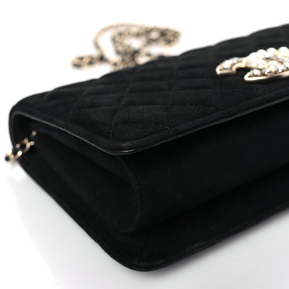 Chanel Suede Quilted Crystal Pearl CC Flap Black 8 of 9