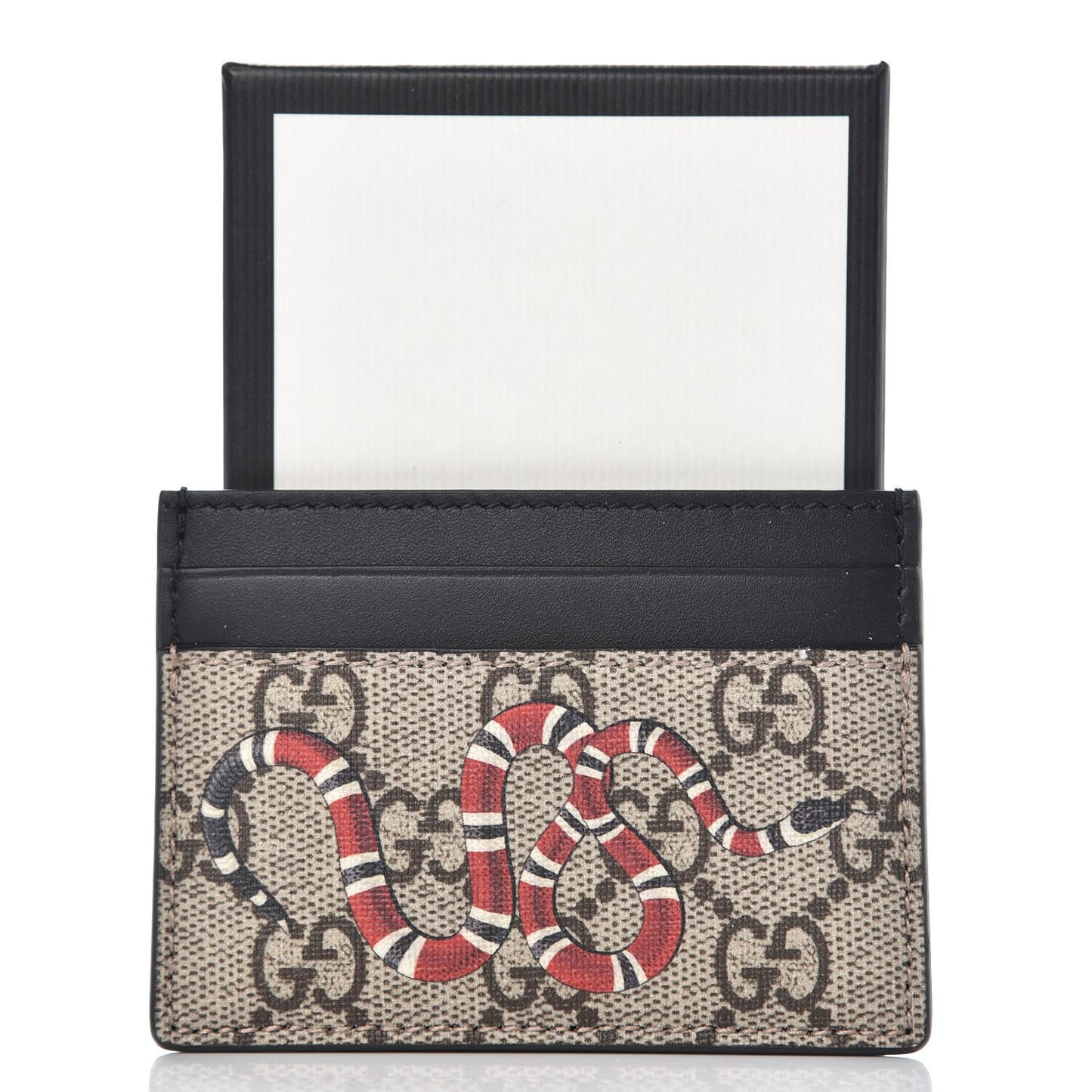 GG Supreme Monogram Kingsnake Card Holder Beige Black