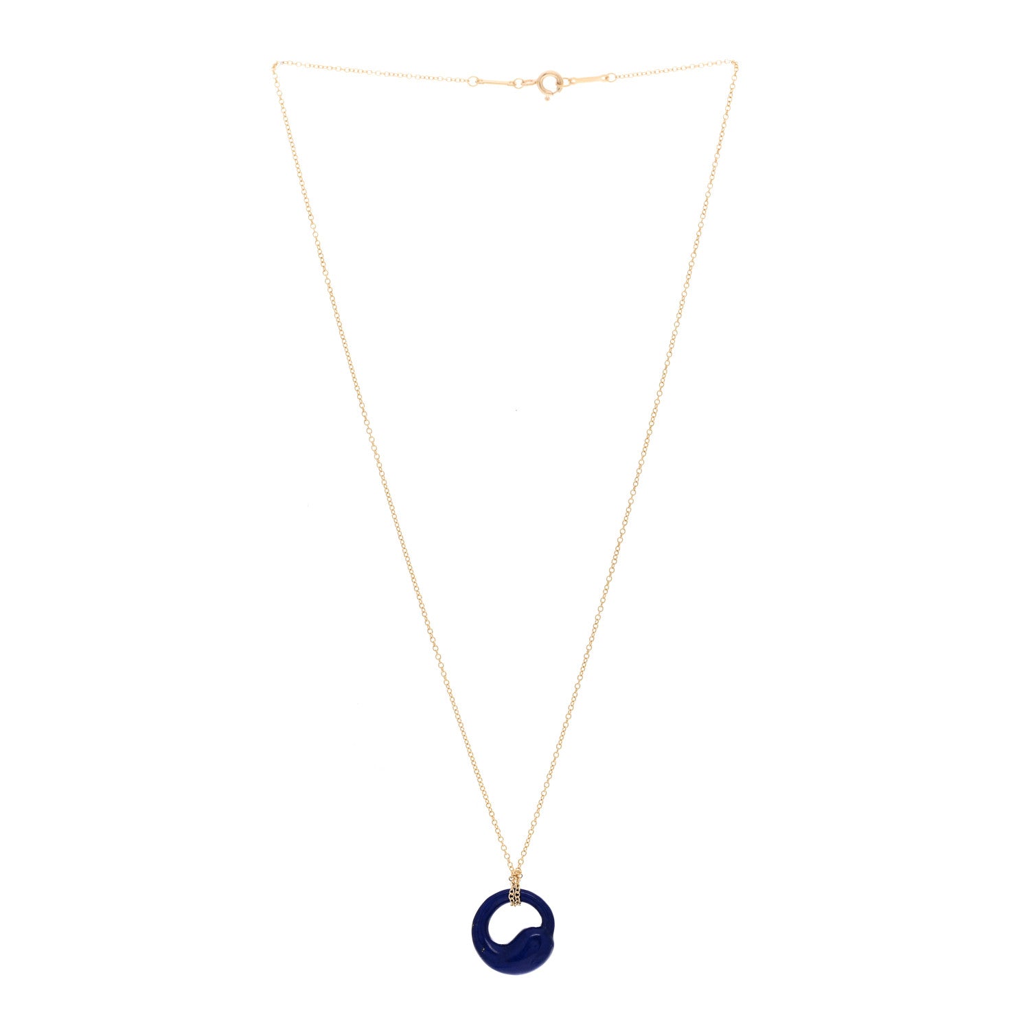Tiffany 18K Yellow Gold Lapis Lazuli Elsa Peretti Eternal Circle Pendant Necklace 3 of 5