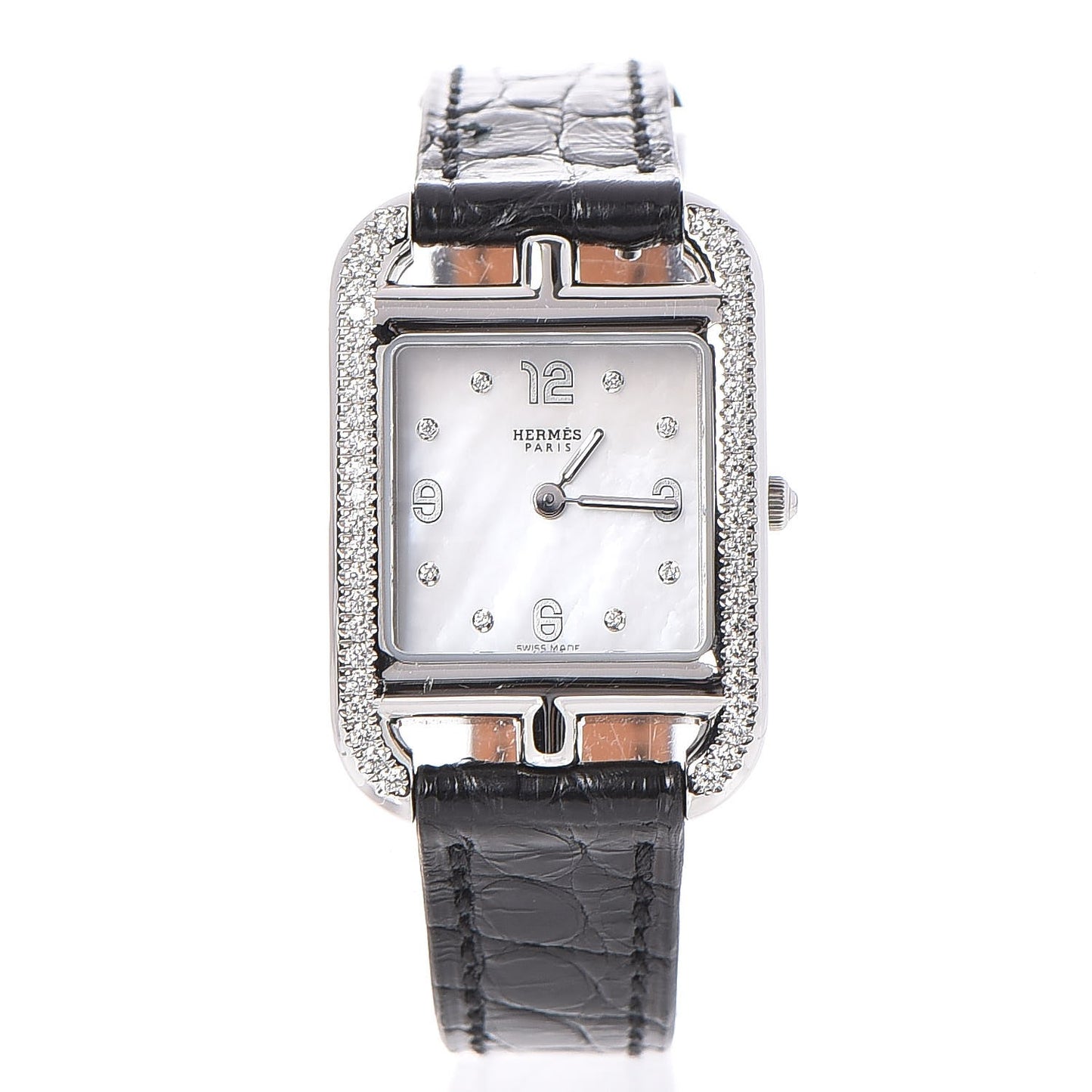 Stainless Steel Alligator Diamond Bezel Mother of Pearl 23mm Cape Cod Quartz Watch Noir