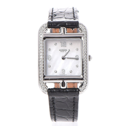 Hermes Stainless Steel Alligator Diamond Bezel Mother of Pearl 23mm Cape Cod Quartz Watch Noir 1 of 11