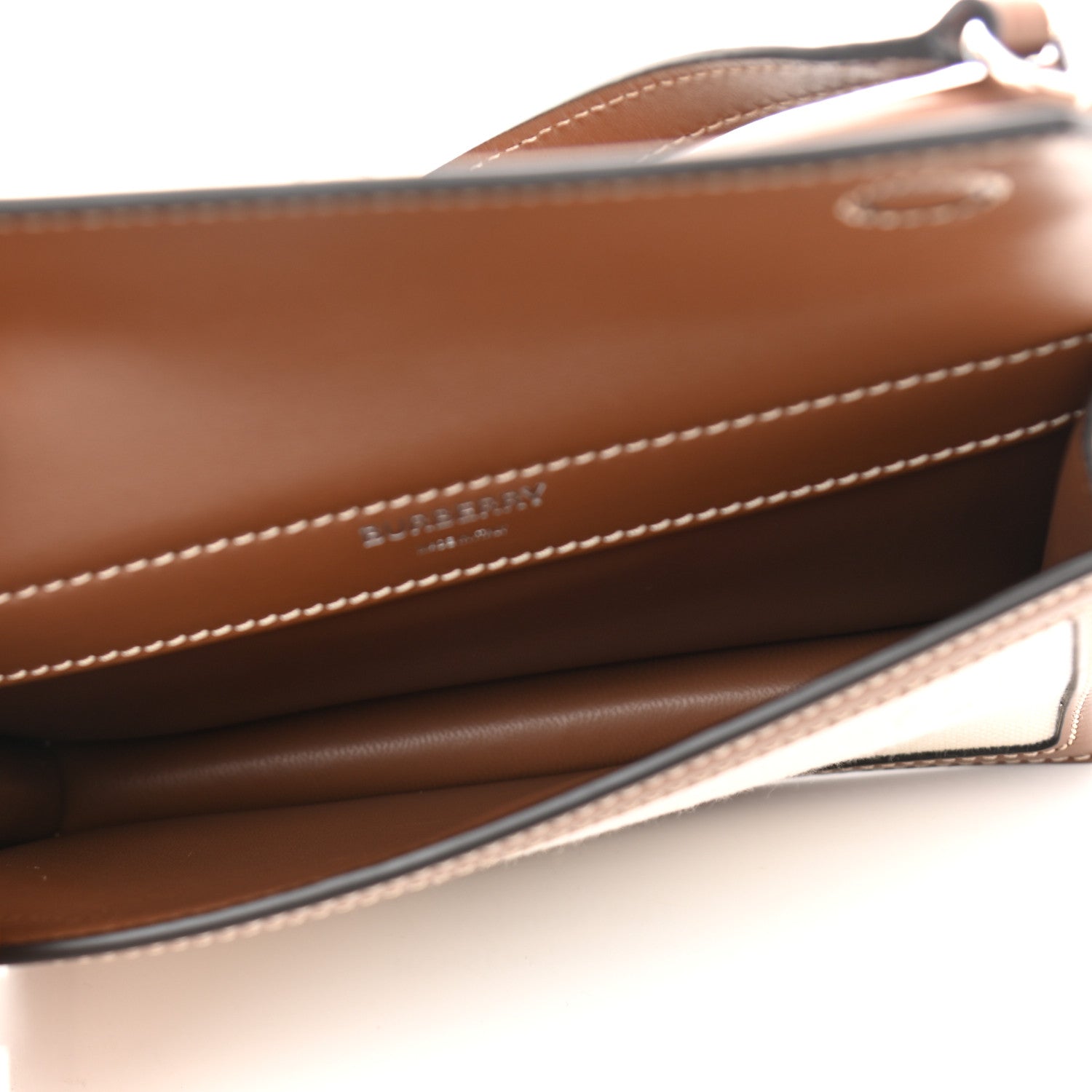 Burberry Smooth Calfskin Canvas Horseferry Print Mini Title Bag with Pocket Natural Malt Brown 5 of 10