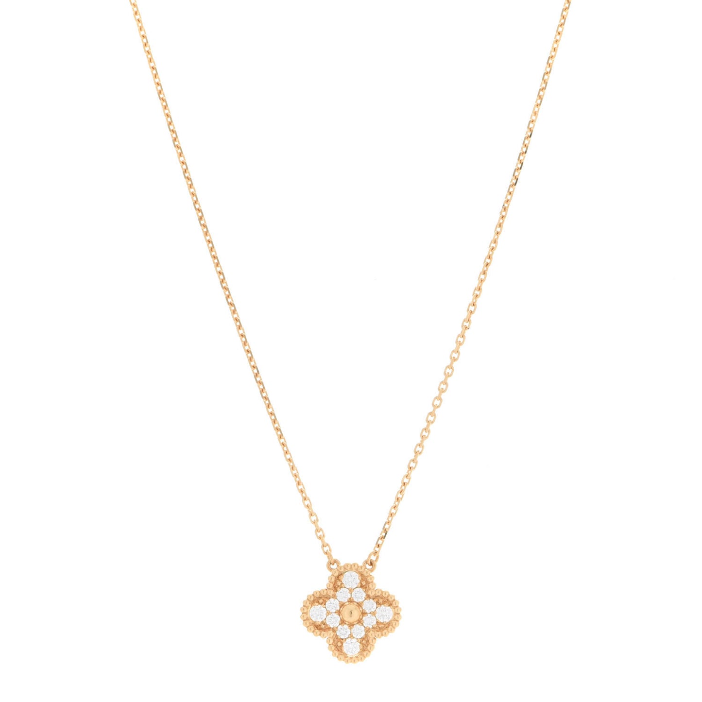 18K Yellow Gold Diamond Vintage Alhambra Pendant Necklace