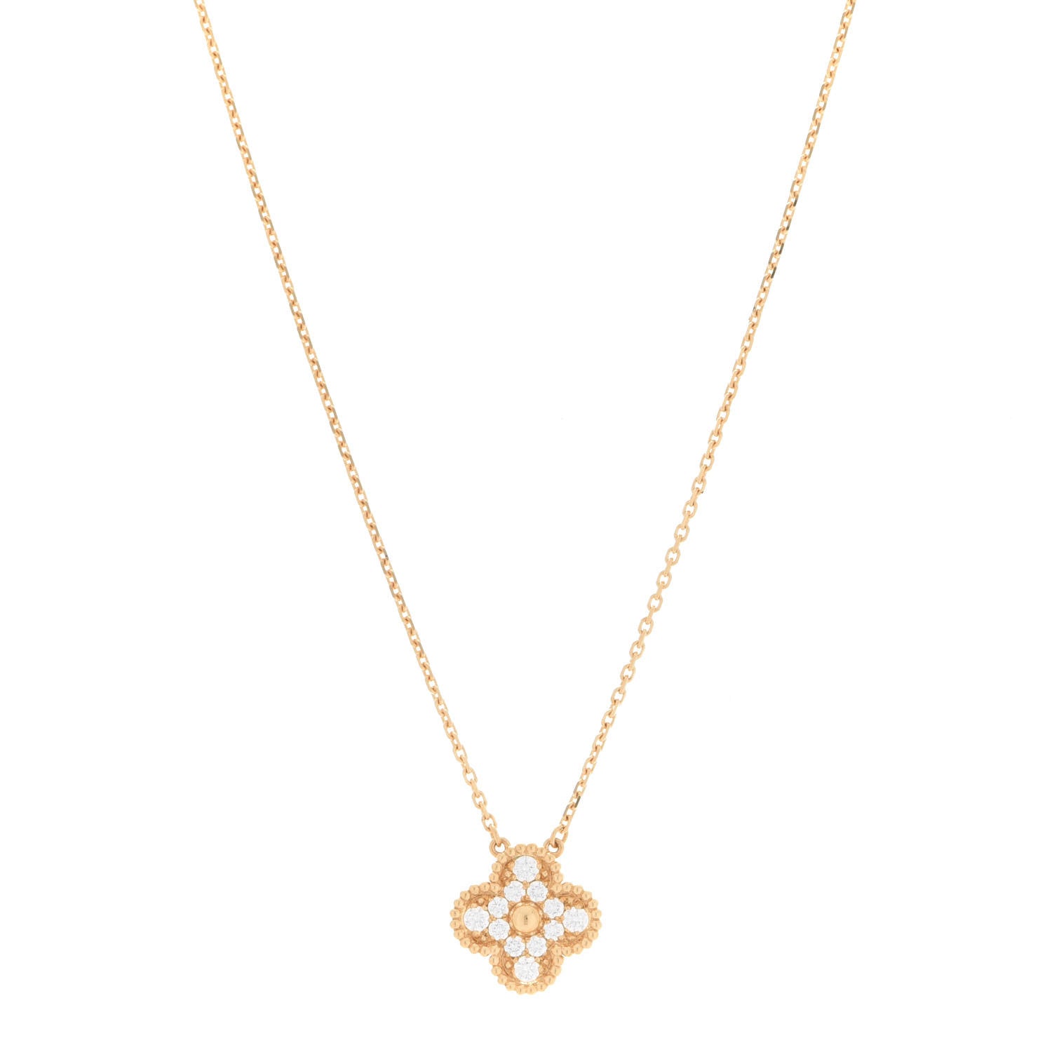 Van Cleef & Arpels 18K Yellow Gold Diamond Vintage Alhambra Pendant Necklace 1 of 7