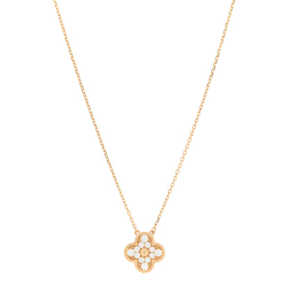 Van Cleef & Arpels 18K Yellow Gold Diamond Vintage Alhambra Pendant Necklace 1 of 7