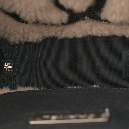 Chanel Shiny Crumpled Sheepskin Shearling Waist Bag Black Beige 5 of 12