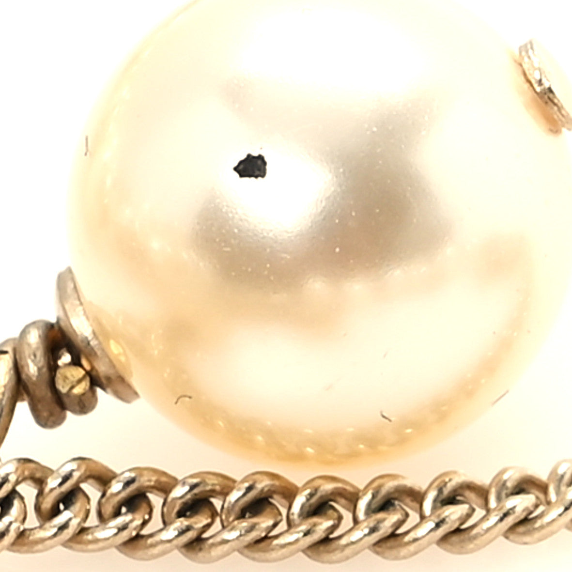 Pearl Quilted CC Long Necklace Light Gold