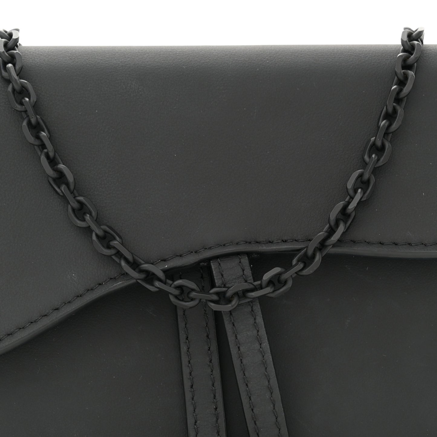 Ultra Matte Calfskin Saddle Chain Wallet Pouch Black