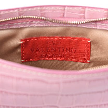 Valentino Garavani Calfskin Crocodile Embossed Crystal Wristlet Clutch Pink 6 of 9