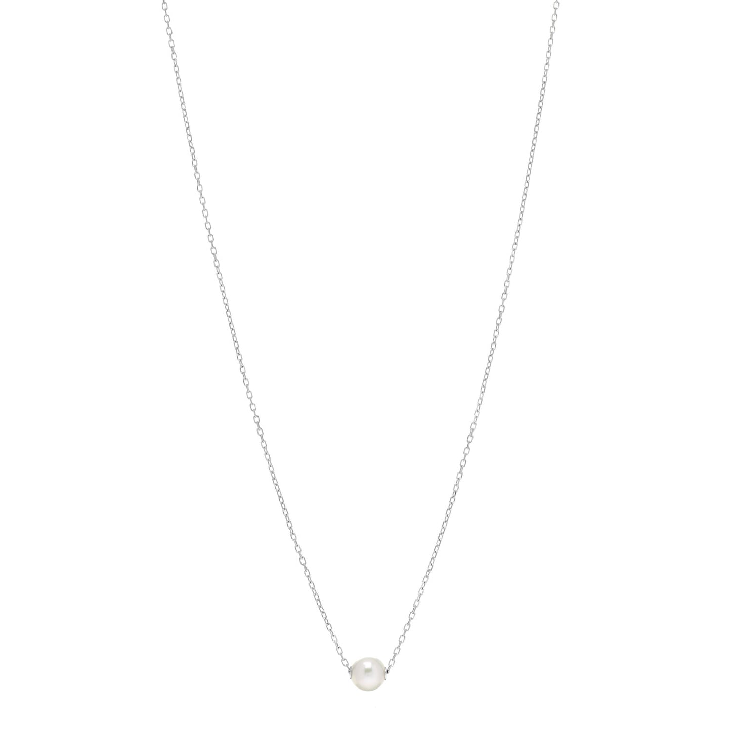 18K White Gold Akoya Pearl 7mm Single Pendant Necklace