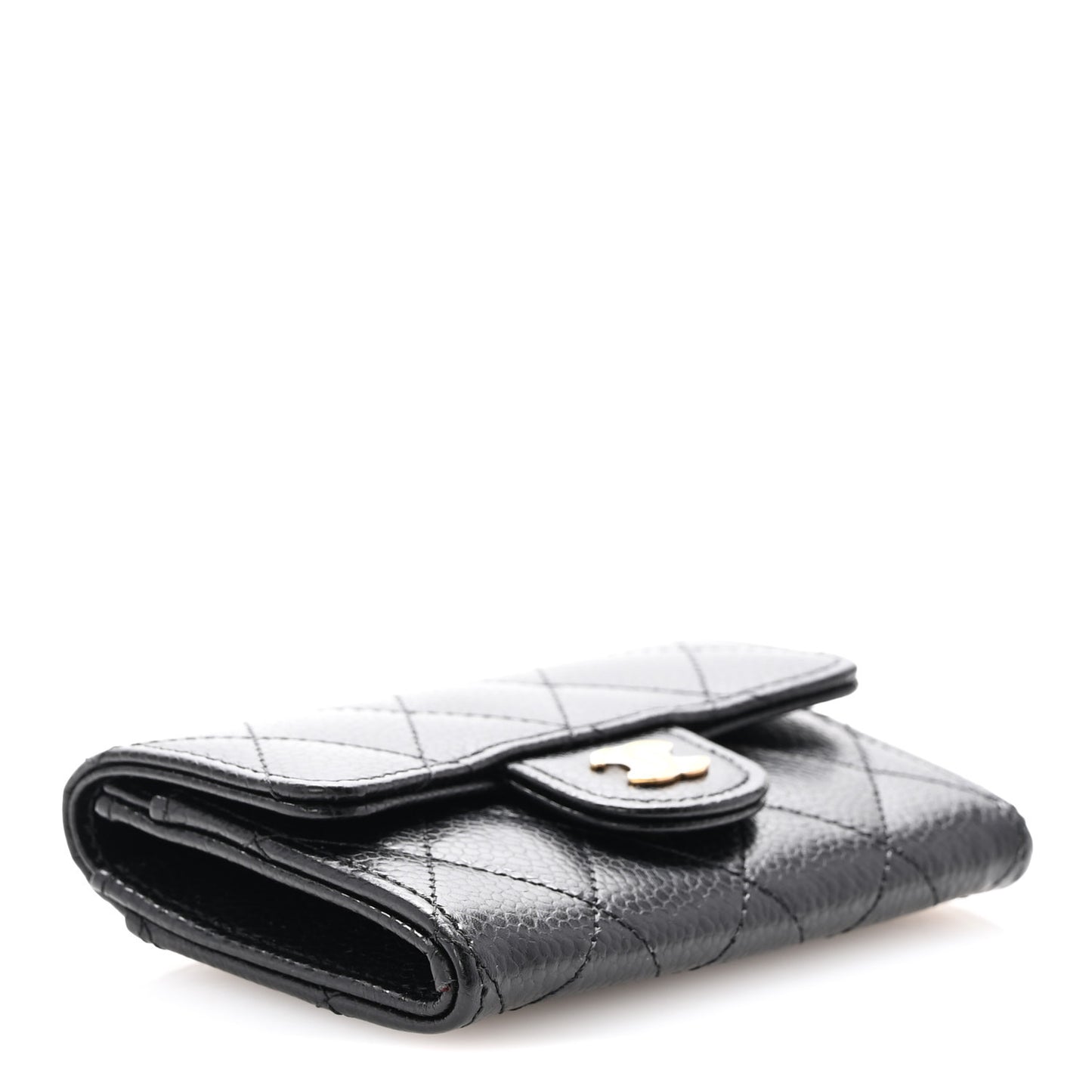 Caviar Quilted Flap Card Holder Wallet Black